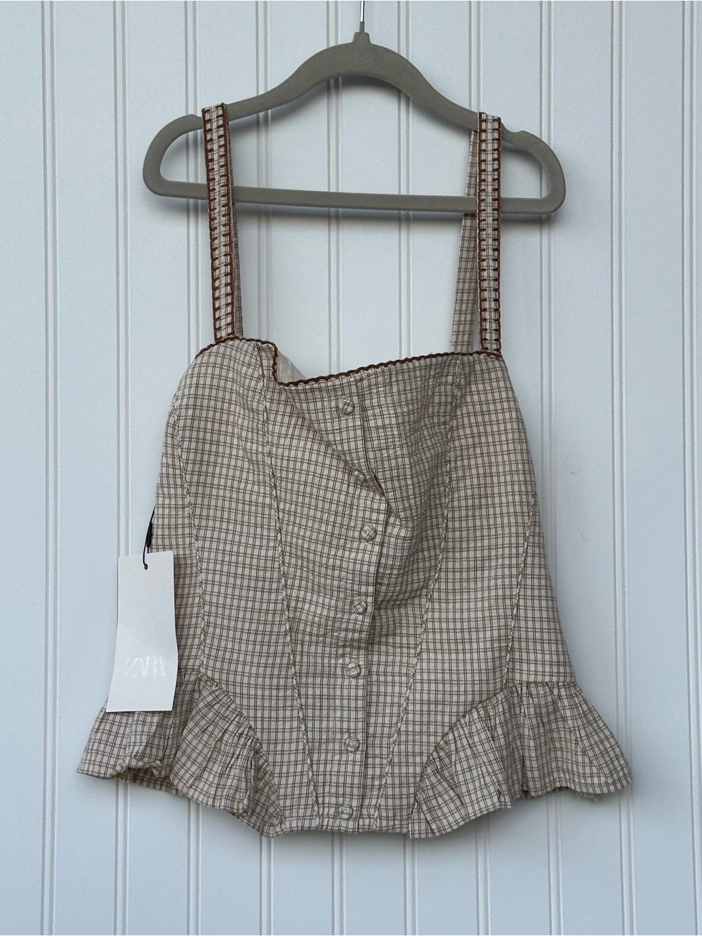 NWT zara 100% Cotton Corset Top in Cream and Brown